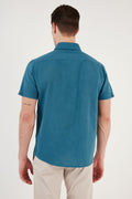 Buratti Düğmeli Yaka % 100 Pamuk Slim Fit Cepli Erkek Gömlek CF21S111153 PETROL