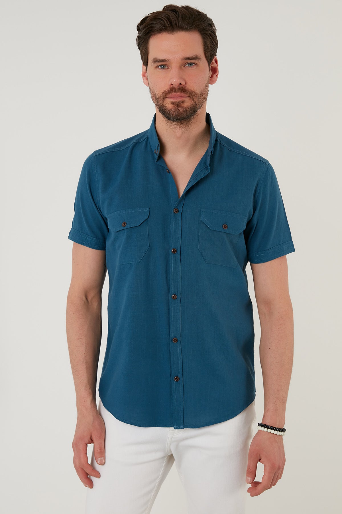 Buratti Düğmeli Yaka % 100 Pamuk Slim Fit Cepli Erkek Gömlek CF21S111153 İNDİGO
