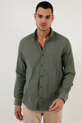 Buratti Düğmeli Yaka Pamuklu Erkek Gömlek CF21S113008 HAKİ