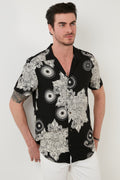 Buratti Regular Fit Kısa Kollu Apaş Yaka Desenli Erkek Gömlek CF21S114293 SİYAH-BEJ