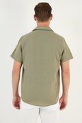 Buratti Keten Görünümlü Kısa Kollu Apaş Yaka Regular Fit Erkek Gömlek CF23S116775 HAKİ