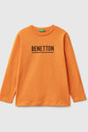 United Colors Of Benetton Baskılı Bisiklet Yaka Uzun Kollu Pamuklu Erkek Çocuk T Shirt 3096C10C7 TURUNCU