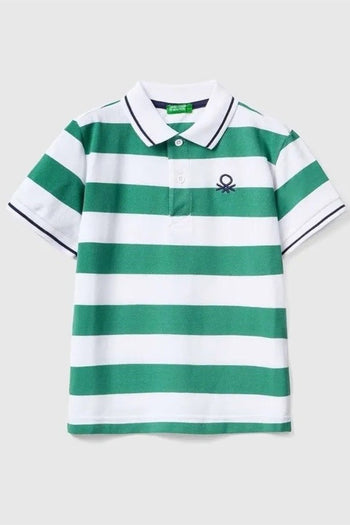 United Colors Of Benetton Çizgili % 100 Pamuk Erkek Çocuk Polo T Shirt 347BC300T YEŞİL