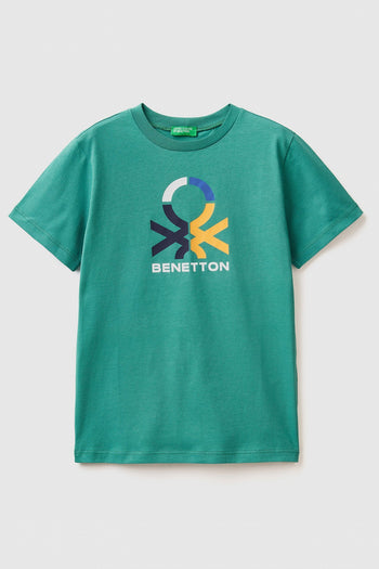 United Colors Of Benetton Baskılı Bisiklet Yaka % 100 Pamuk Erkek Çocuk T Shirt 3I1XC10A1 YEŞİL