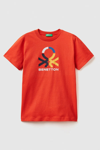 United Colors Of Benetton Baskılı Bisiklet Yaka % 100 Pamuk Erkek Çocuk T Shirt 3I1XC10A1 KIRMIZI