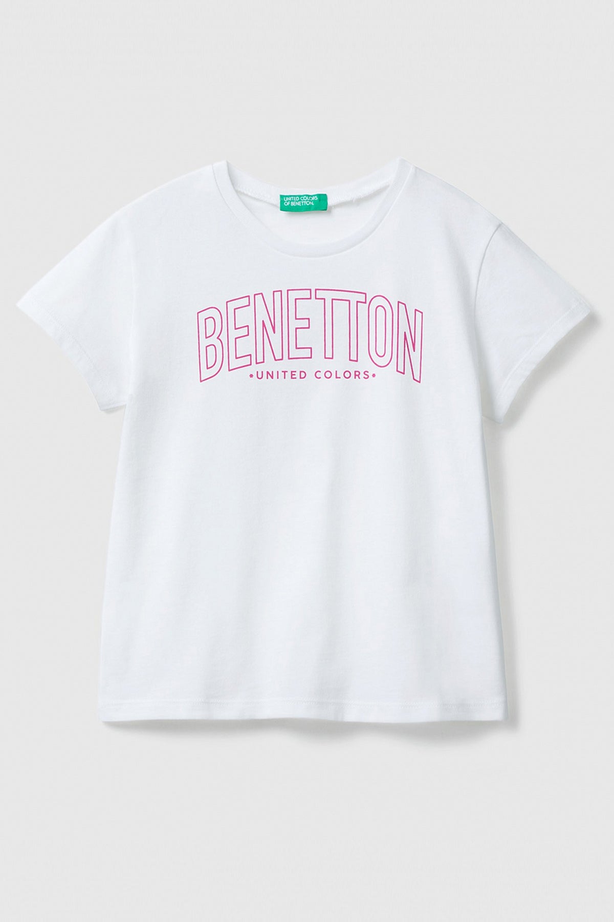 United Colors Of Benetton Baskılı Bisiklet Yaka % 100 Pamuk Kız Çocuk T Shirt 3096C10C8 BEYAZ