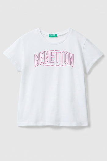 United Colors Of Benetton Baskılı Bisiklet Yaka % 100 Pamuk Kız Çocuk T Shirt 3096C10C8 BEYAZ
