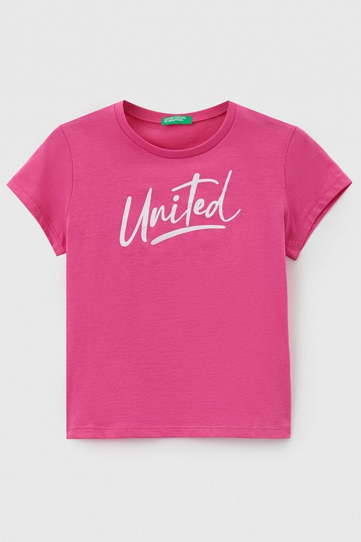 United Colors Of Benetton Baskılı Bisiklet Yaka % 100 Pamuk Kız Çocuk T Shirt 3096C10C8 FUŞYA