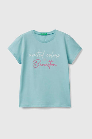 United Colors Of Benetton Baskılı Bisiklet Yaka % 100 Pamuk Kız Çocuk T Shirt 3I1XC10AJ MİNT