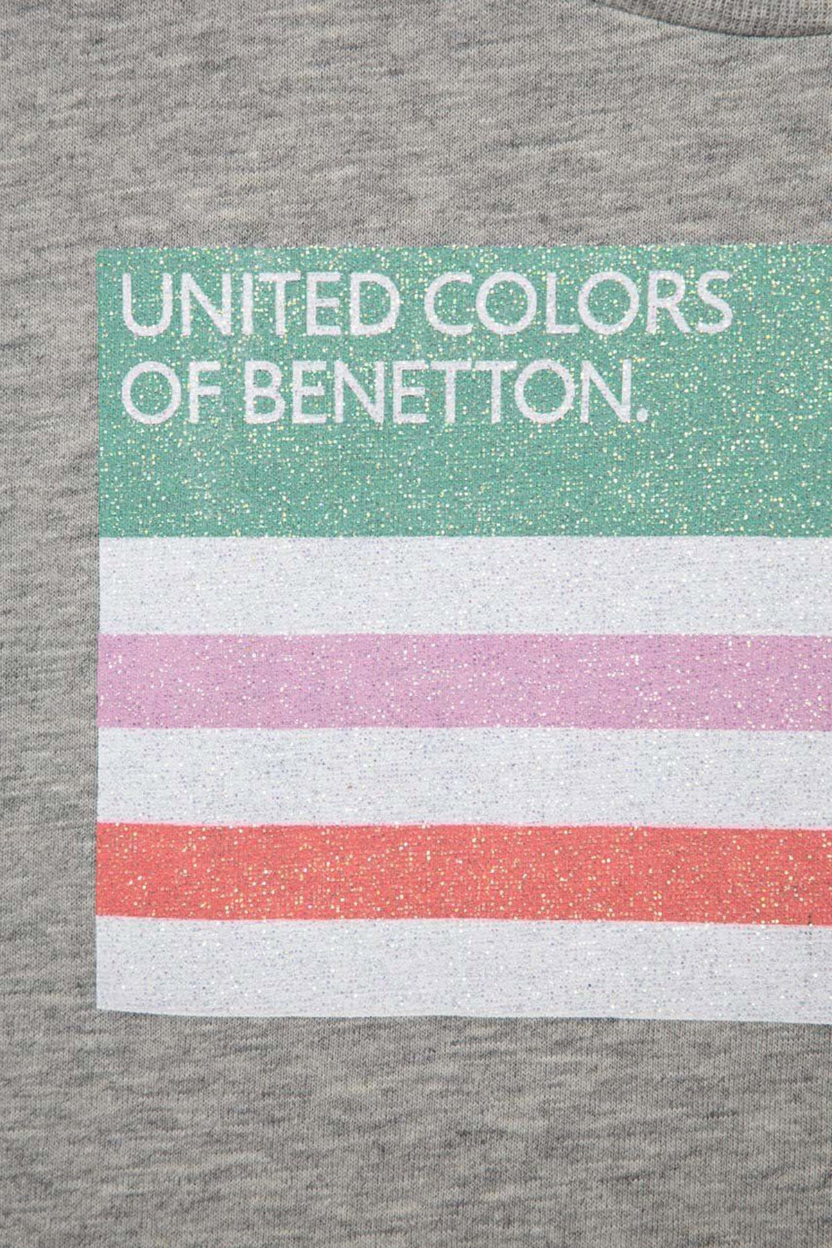 United Colors Of Benetton Baskılı Bisiklet Yaka % 100 Pamuk Kız Çocuk T Shirt 3I1XC10AJ GRİ MELANJ