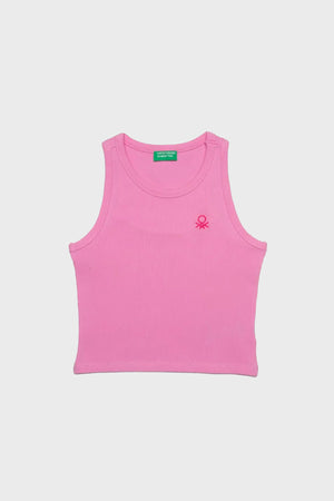 United Colors Of Benetton Logolu Bisiklet Yaka Kolsuz Kız Çocuk T Shirt BNTG20484 PEMBE