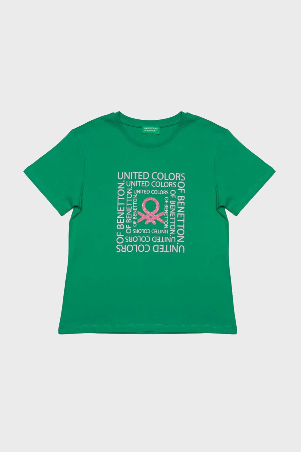 United Colors Of Benetton Baskılı Bisiklet Yaka Kız Çocuk T Shirt BNTG20498 YEŞİL