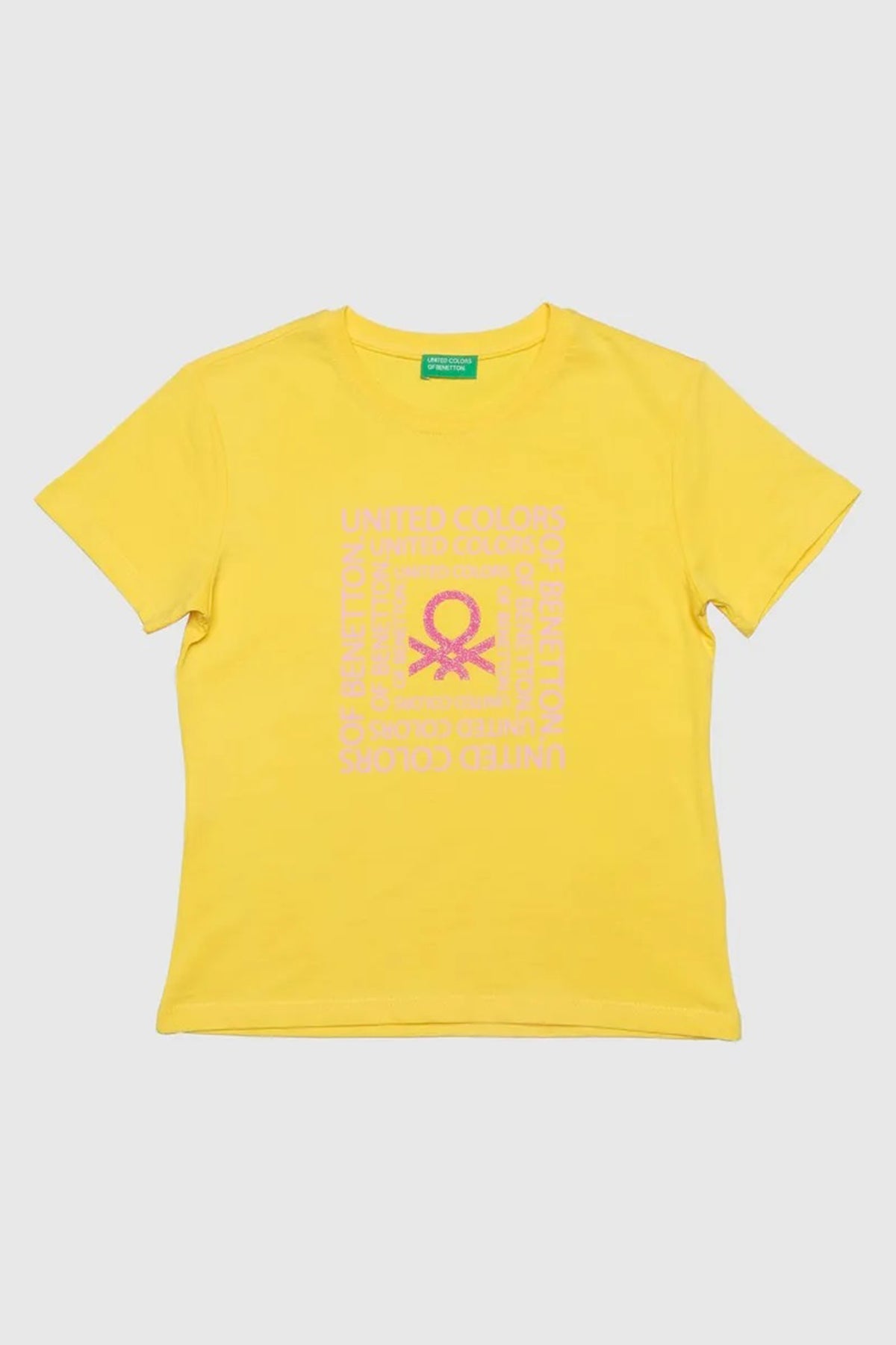 United Colors Of Benetton Baskılı Bisiklet Yaka Kız Çocuk T Shirt BNTG20498 SARI