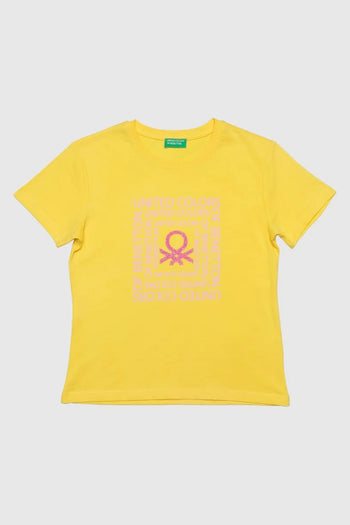 United Colors Of Benetton Baskılı Bisiklet Yaka Kız Çocuk T Shirt BNTG20498 SARI