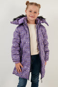 Lela Yakası Suni Kürklü Yıldız Desenli Çıkarılabilir Kapüşonlu Peluş Astarlı Kışlık Kız Çocuk Mont 5760050 LİLA
