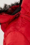 Lela Peluş Astarlı Yakası Suni Kürklü Çıkarılabilir Kapüşonlu Kışlık Kız Çocuk Mont 5766038 KIRMIZI