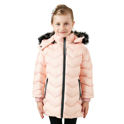 Lela Peluş Astarlı Yakası Suni Kürklü Çıkarılabilir Kapüşonlu Kışlık Kız Çocuk Mont 5766041 PUDRA