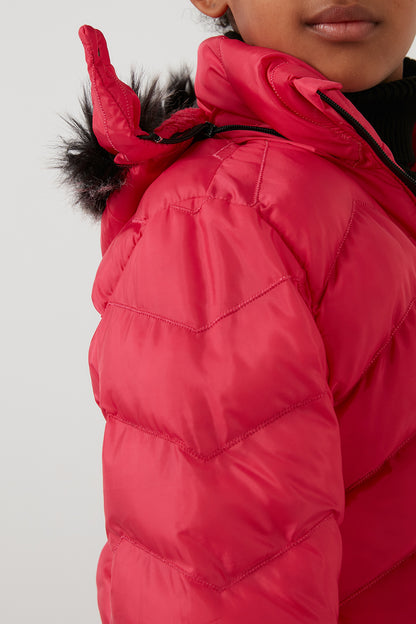 Lela Peluş Astarlı Yakası Suni Kürklü Çıkarılabilir Kapüşonlu Kışlık Kız Çocuk Mont 5766041 PEMBE