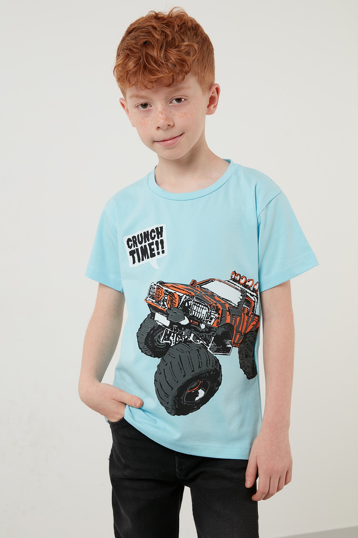 Lela Baskılı Bisiklet Yaka Pamuklu Erkek Çocuk T Shirt 6211008 AÇIK MAVİ